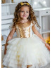 Gold Sequin Ivory Tiered Tulle Flower Girl Dress